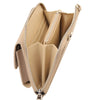 Side Angle Internal Compartment View Of the Light Taupe Crossbody Phone Wallet for Women