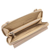 Internal Zip Compartment View Of the Light Taupe Crossbody Phone Wallet for Women