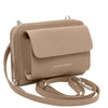Angled and Shoulder Strap View Of the Light Taupe Crossbody Phone Wallet for Women