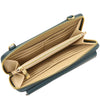 Internal Zip Compartment View Of the Teal Crossbody Phone Wallet for Women