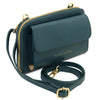 Angled and Shoulder Strap View Of the Teal Crossbody Phone Wallet for Women