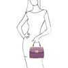 Woman Posing With The Lilac Designer Handbag
