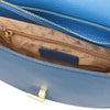 Internal Zip Pocket View Of The Blue Designer Shoulder Bag