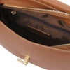 Intternal Zip Pocket View Of The Cognac Designer Shoulder Bag