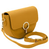 Angled And Shoulder Strap View Of The Mustard Designer Shoulder Bag