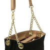 Close Up Chain View Of The Beige Designer Bucket Bag