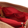 Internal Pocket View Of The Cognac Designer Bucket Bag
