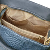Internal Pocket View Of The Denim Designer Bucket Bag