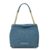 Front View Of The Denim Designer Bucket Bag