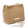 Angled and Shoulder Strap View Of The White Designer Bucket Bag