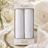 Womens Handkerchief Box Set featuring white cotton handkerchiefs with embroidery design and elegant packaging.