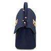 Side View Of The Dark Blue Designer Handbag
