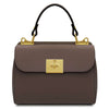 Front View Of The Dark Taupe Designer Handbag