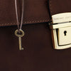 Close Up Key View Of The Dark Brown Dr Bag