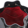 Internal Pocket View Of The Black Drawstring Bucket Bag