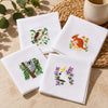 Australian Wildlife Handkerchiefs - 4 Pack featuring embroidered kookaburra, kangaroo, koala, and cockatoo designs.