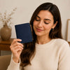 Woman Holding The Dark Blue Exclusive Leather Wallet