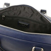 Internal Zip Pocket View Of The Dark Blue Executive Leather Bag