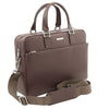 Angled And Shoulder Strap View Of The Dark Taupe Executive Leather Bag