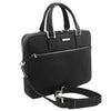 Angled And Shoulder Strap View Of The Black Executive Leather Briefcase