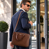 Man With The Coffee Executive Leather Bag Over His Shoulder