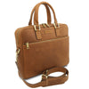 Angled and Shoulder Strap View Of The Natural Executive Leather Briefcase