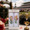 Ladies Handkerchief Floral Embroidery displayed at Melbourne Cup with champagne and roses.