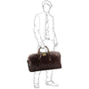 Man Posing With The Dark Brown Leather Overnight Bag