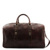 Rear View Of The Dark Brown Leather Overnight Bag