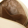 Internal Pocket View Of The Beige Genuine Leather Backpack
