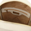 Internal Zip Pocket View Of The Beige Genuine Leather Backpack