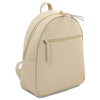 Angled View Of The Beige Genuine Leather Backpack