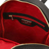 Internal Zip Pocket View Of The Black Genuine Leather Backpack