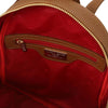 Internal Zip Pocket View Of The Cognac Genuine Leather Backpack