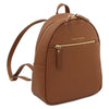 Angled View Of The Cognac Genuine Leather Backpack