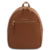 Front View Of The Cognac Genuine Leather Backpack
