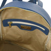 Internal Zip Pocket View Of The Denim Genuine Leather Backpack