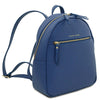 Angled View Of The Denim Genuine Leather Backpack
