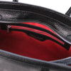 Internal Zip Pocket View Of The Black Genuine Leather Handbag