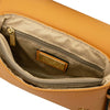 Interior view of a Genuine Leather Shoulder Bag showcasing the organizational zipper pockets and luxurious lining.