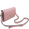 Genuine Leather Shoulder Bag in ballet pink with gold hardware and adjustable strap, perfect for stylish outings.