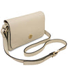 Genuine Leather Shoulder Bag in beige with gold logo, stylish and versatile for any occasion.