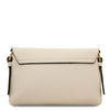 Genuine Leather Shoulder Bag, a stylish small leather crossbody bag in beige with elegant black trim.
