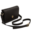 Genuine Leather Shoulder Bag in black with gold hardware and adjustable strap.