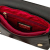 Interior view of Genuine Leather Shoulder Bag showing red lining and zipper pocket, featuring a small leather crossbody bag design.
