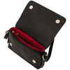 Genuine Leather Shoulder Bag with open top and red interior, showcasing the organized compartments.