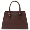 Front View Of The Coffee Genuine Leather Handbag