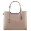 Rear View Of The Light Taupe Genuine Leather Tote Handbag