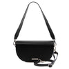 Front And Shoulder Strap View Of The Black Half Moon Bag