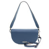 Front And Shoulder Strap View Of The Blue Half Moon Bag